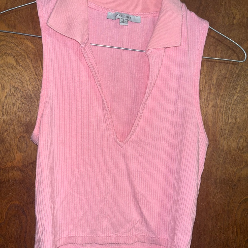 Love Tree Pink Sleeveless Collared Top